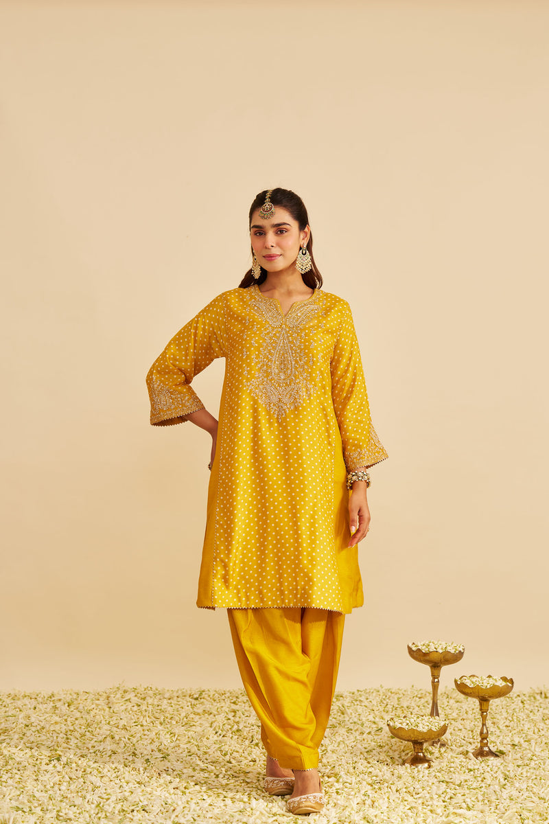 KAYRA - Heirloom Mustard SHORT GATHERED CHAUGA WITH SALWAR