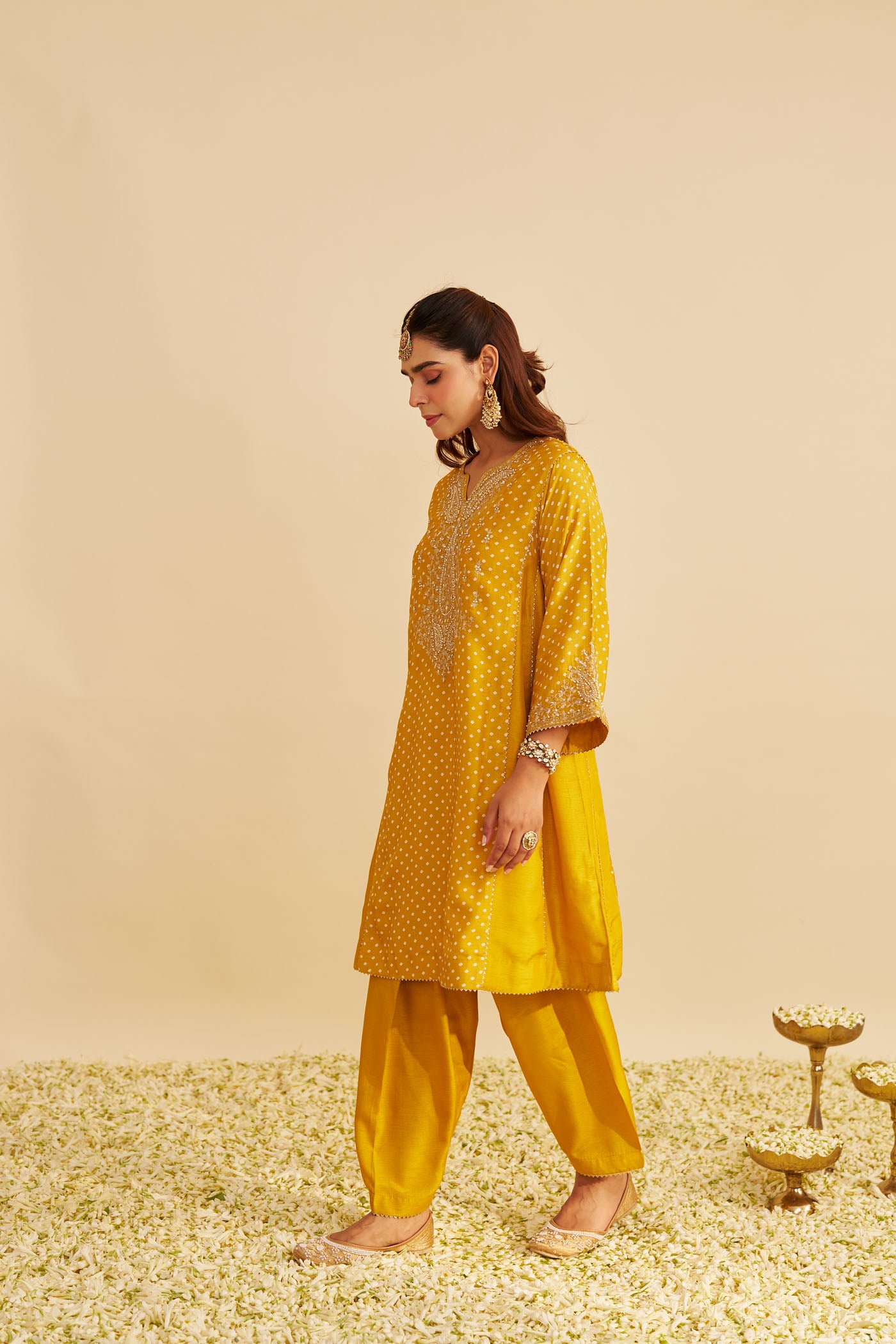 KAYRA - MUSTARD SHORT GATHERED CHAUGA WITH SALWAR