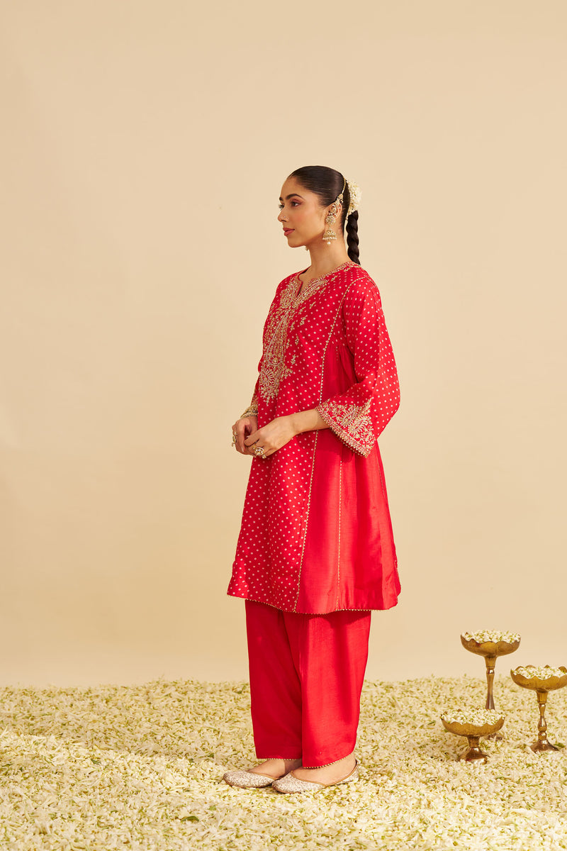 KAYRA - RED SHORT GATHERED CHAUGA WITH SALWAR