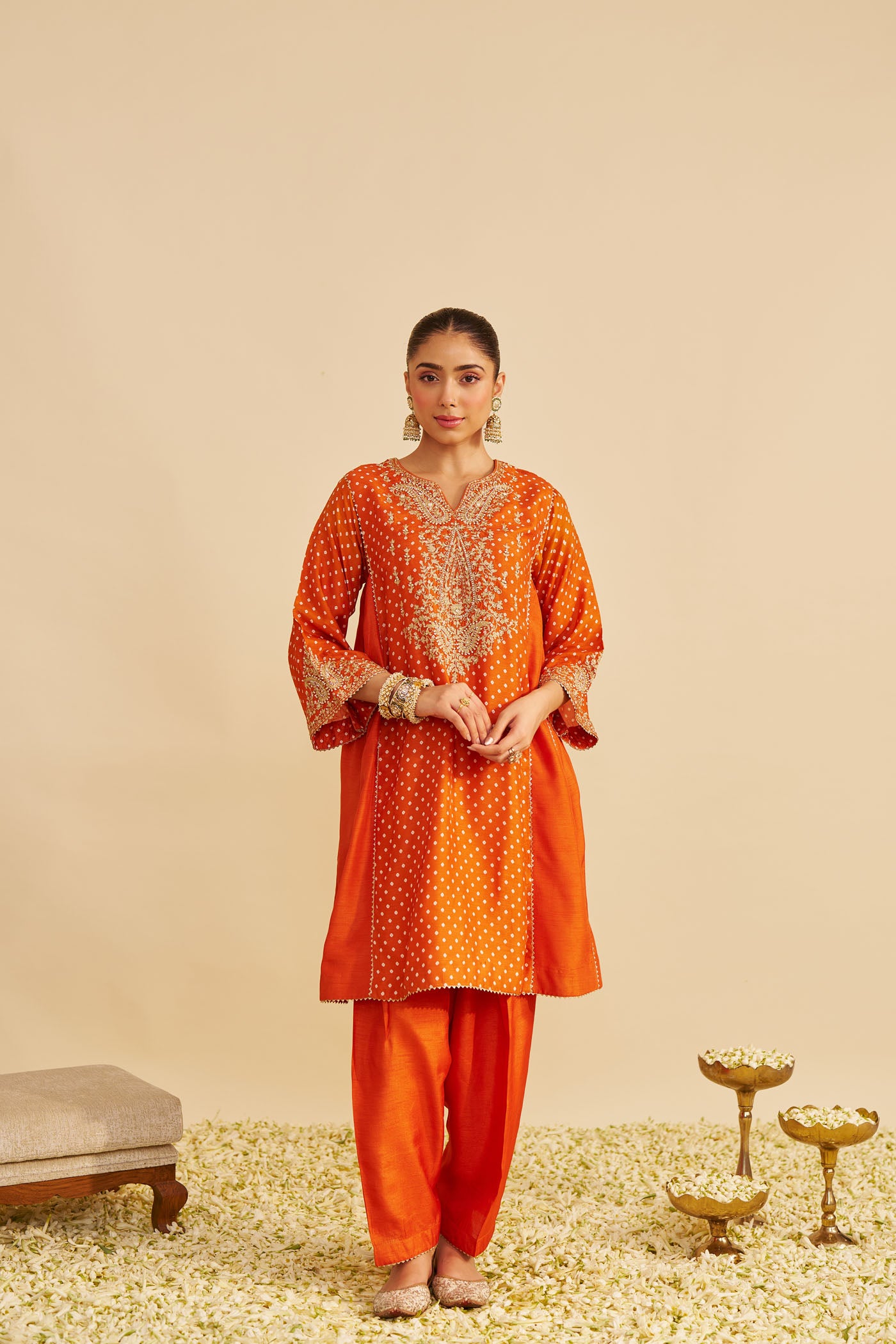KAYRA - ORANGE SHORT GATHERED CHAUGA WITH SALWAR