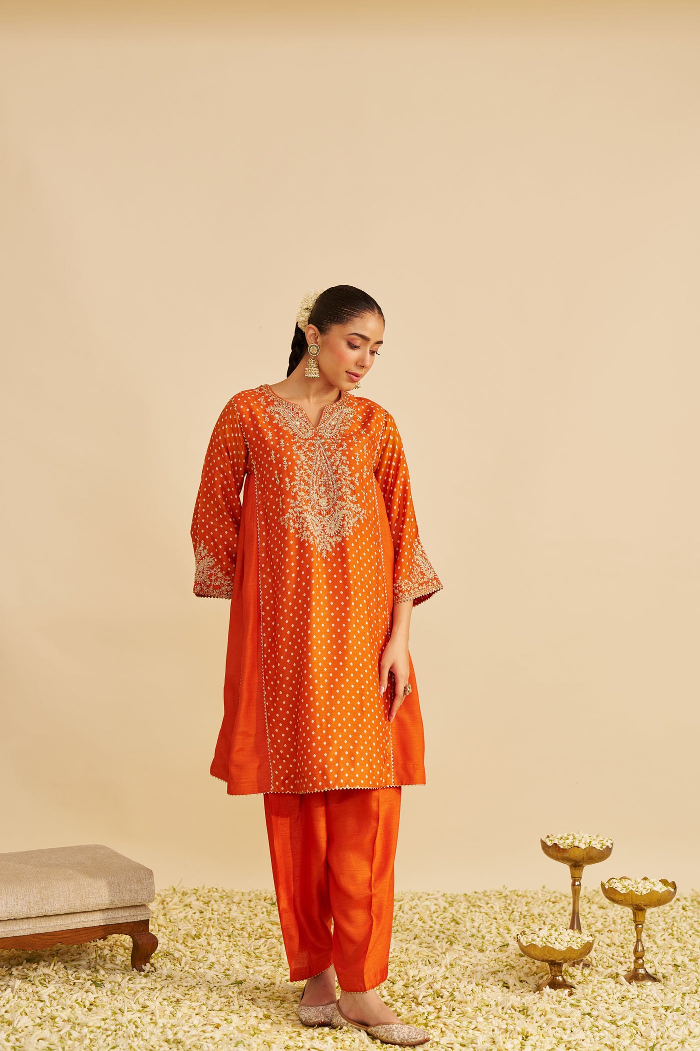 KAYRA - ORANGE SHORT GATHERED CHAUGA WITH SALWAR