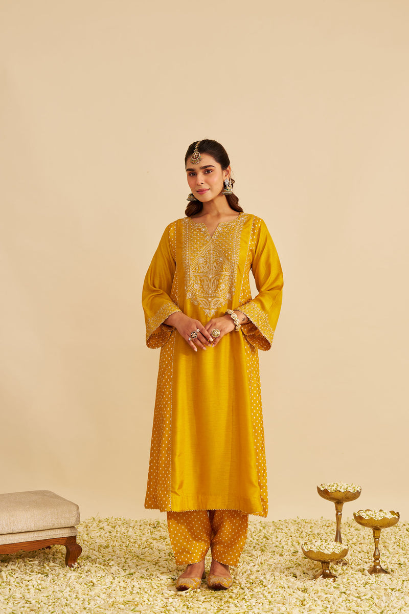 ESRA - Heirloom Mustard LONG CHAUGA WITH SALWAR
