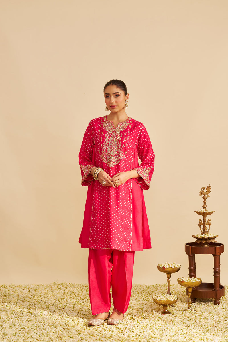 KAYRA - Rani Hotpink SHORT GATHERED CHAUGA WITH SALWAR