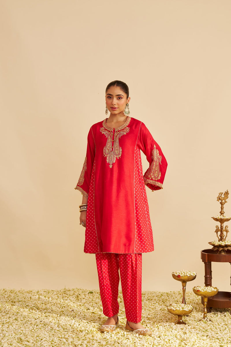 JERIAH - RED SHORT CHAUGA WITH SALWAR (Lxrts)