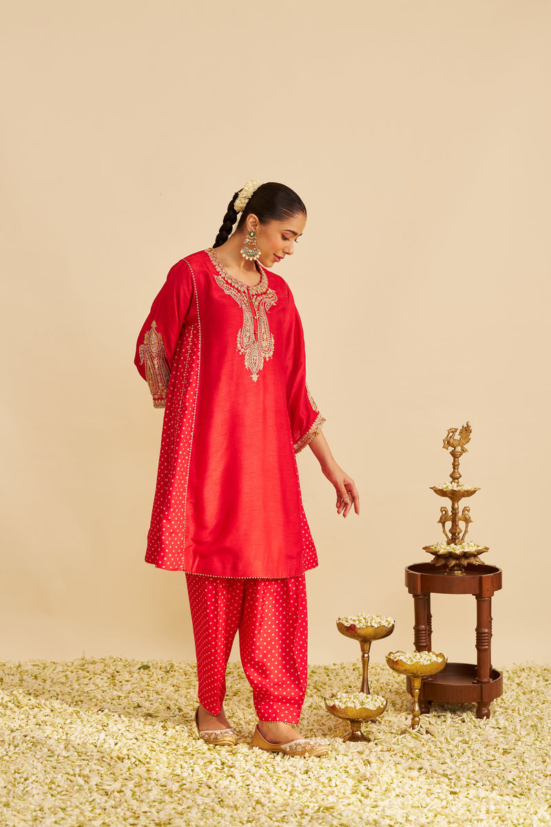 JERIAH - RED SHORT CHAUGA WITH SALWAR