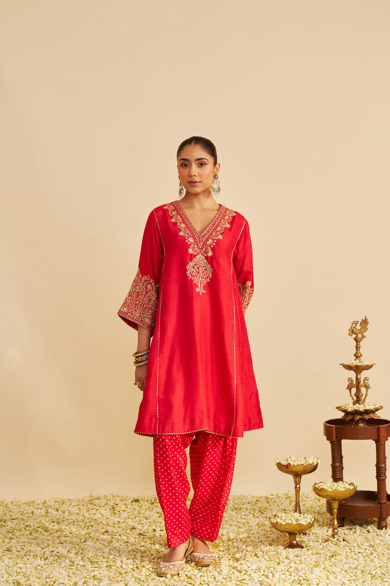 NIYAH - RED SHORT CHAUGA WITH SALWAR