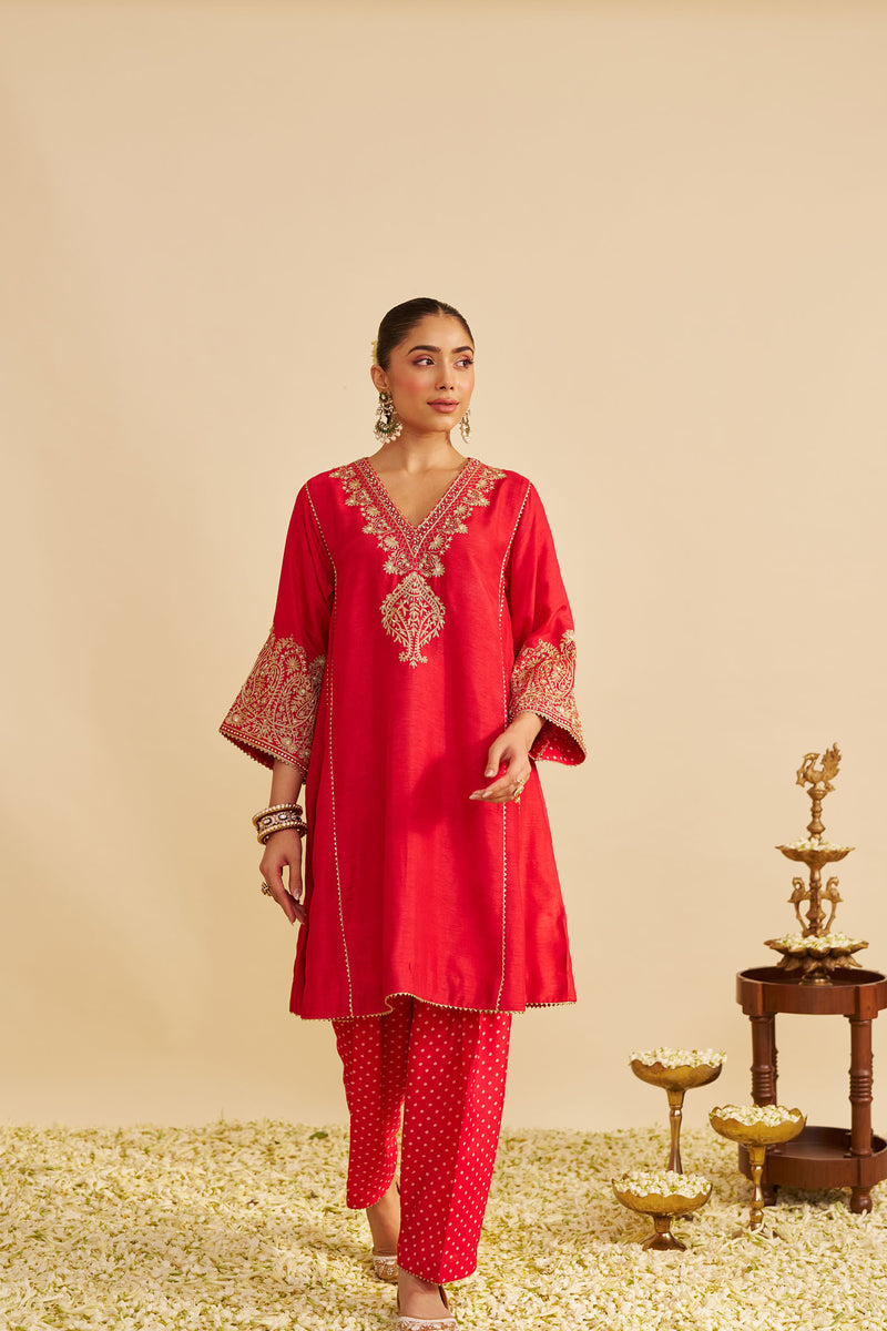 NIYAH - RED SHORT CHAUGA WITH SALWAR