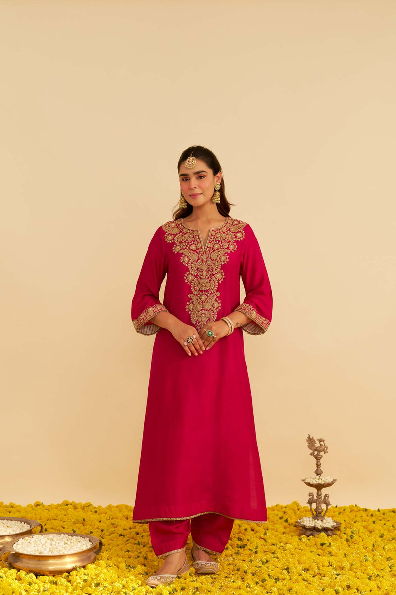 HIBA - Rani Hotpink LONG KAFTAN WITH SALWAR AND DUPATTA