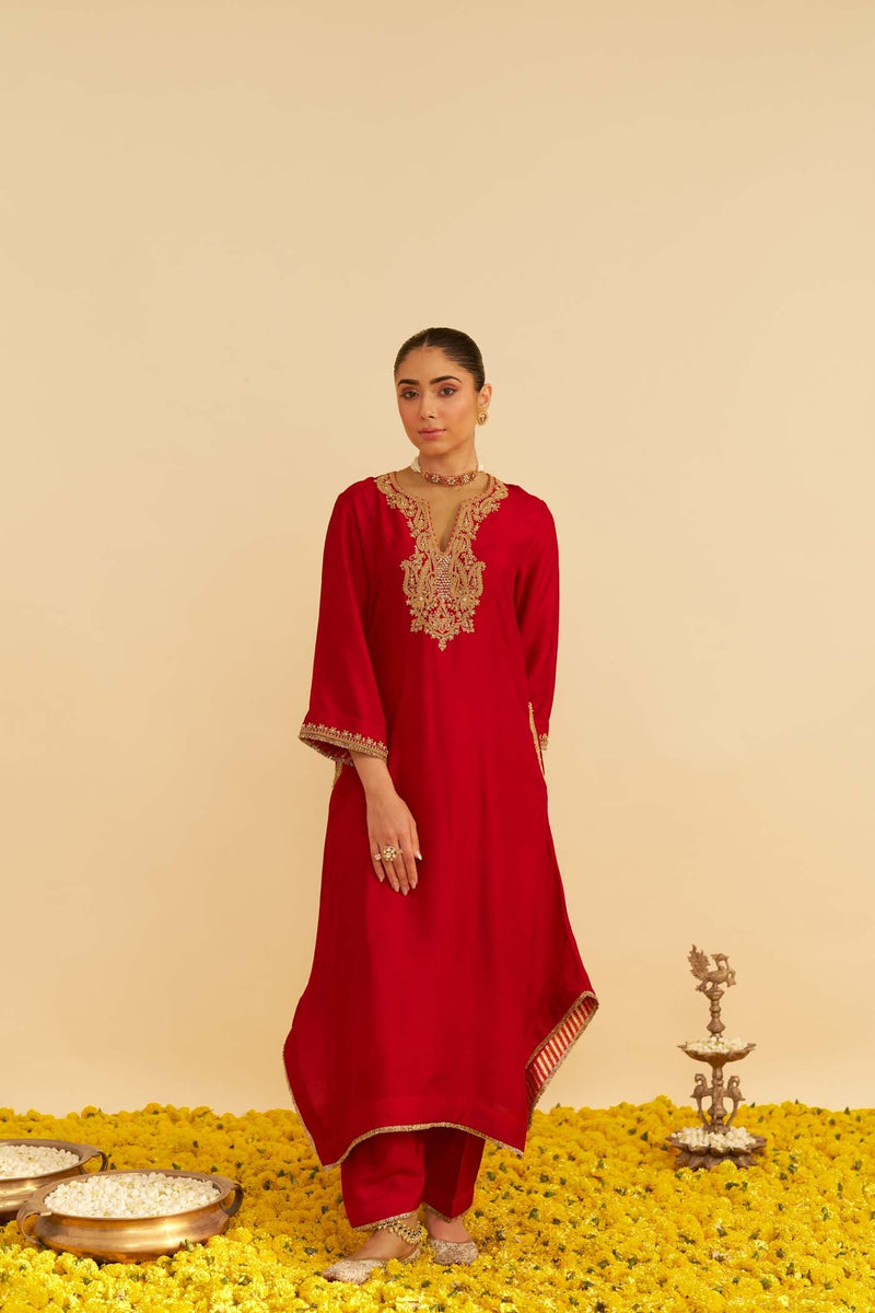 AMAYA - DEEP RED LONG KAFTAN WITH SALWAR (Lxrts)