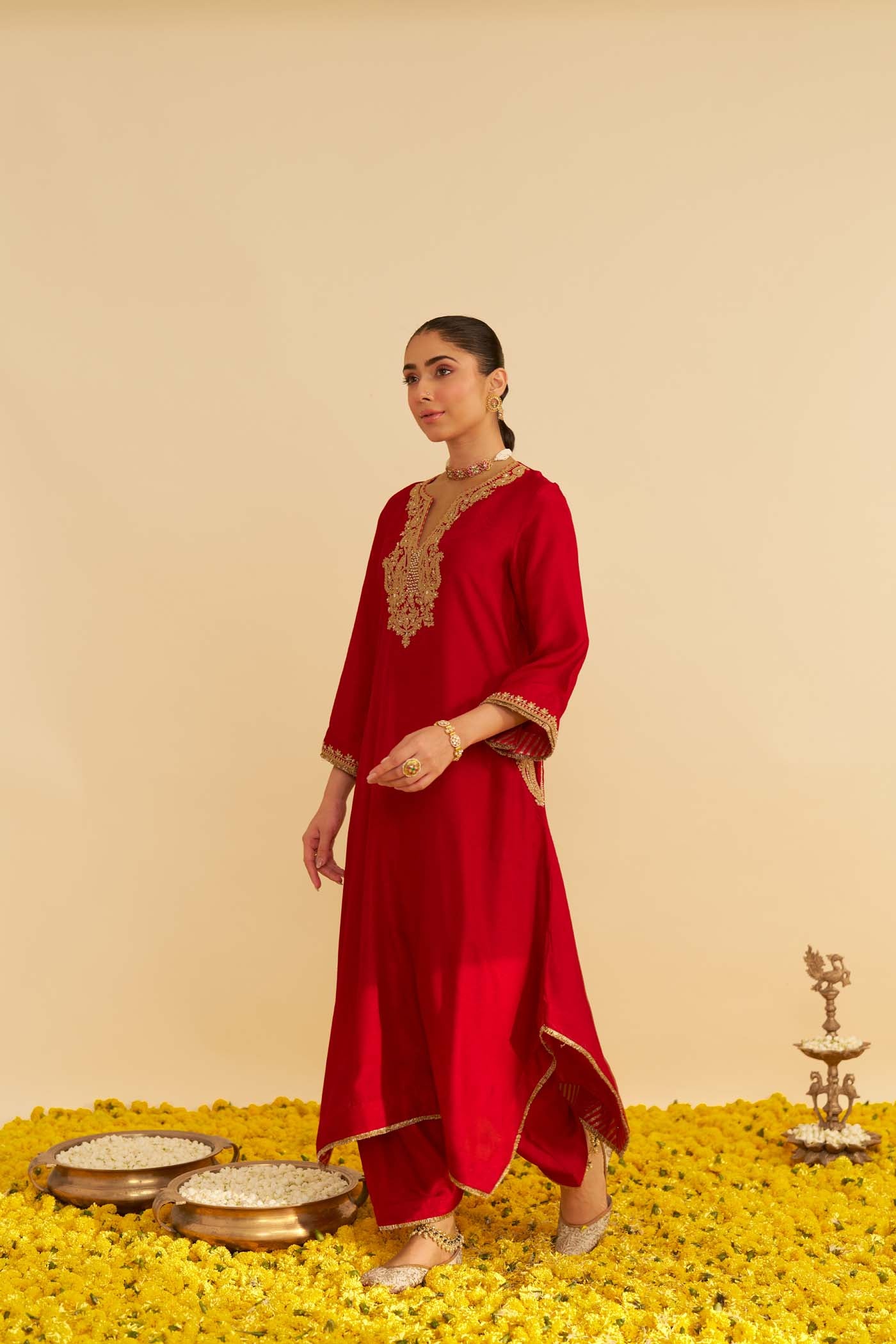 AMAYA - DEEP RED LONG KAFTAN WITH SALWAR