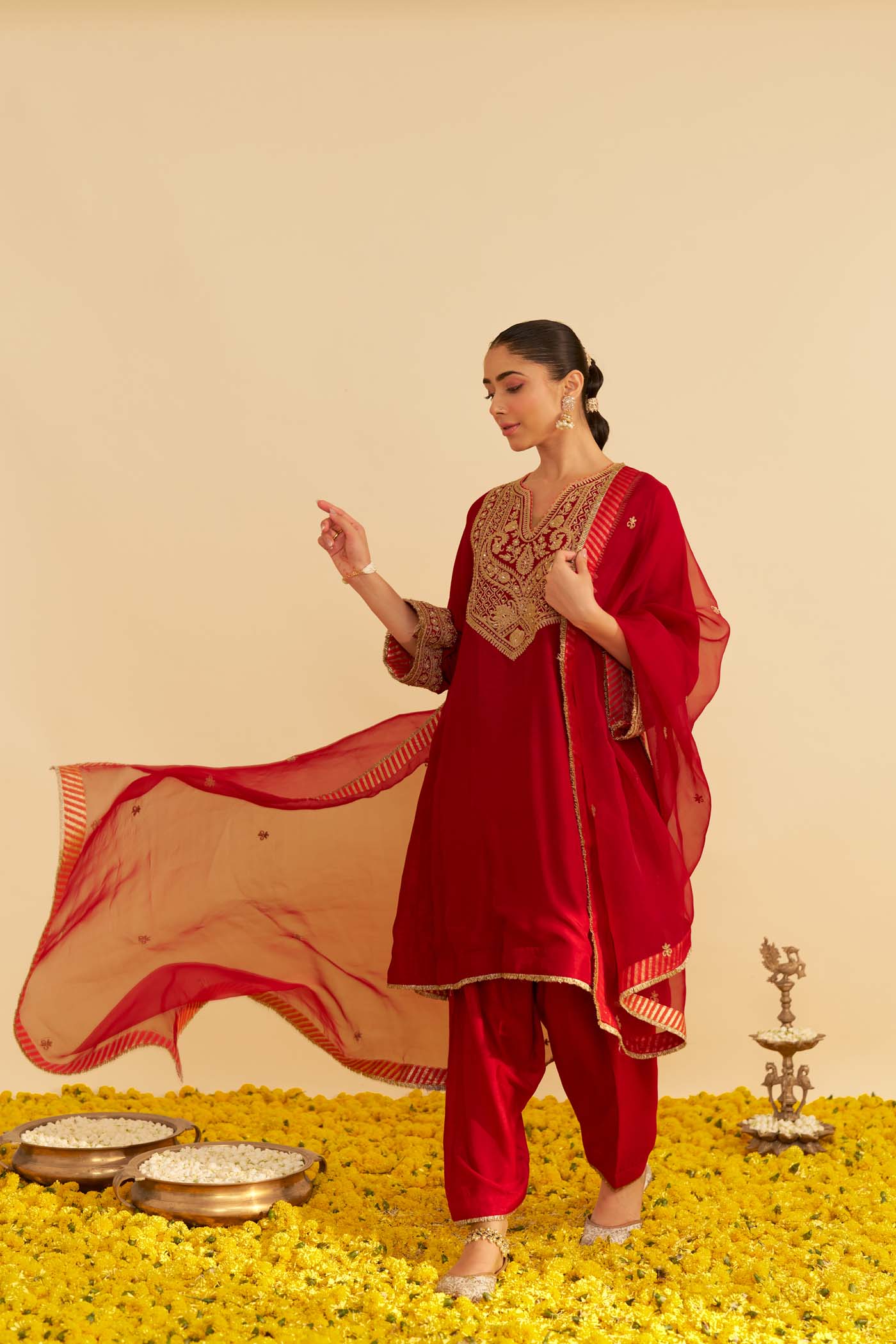 MEHZA - DEEP RED SHORT CHAUGA WITH SALWAR (Lxrts)