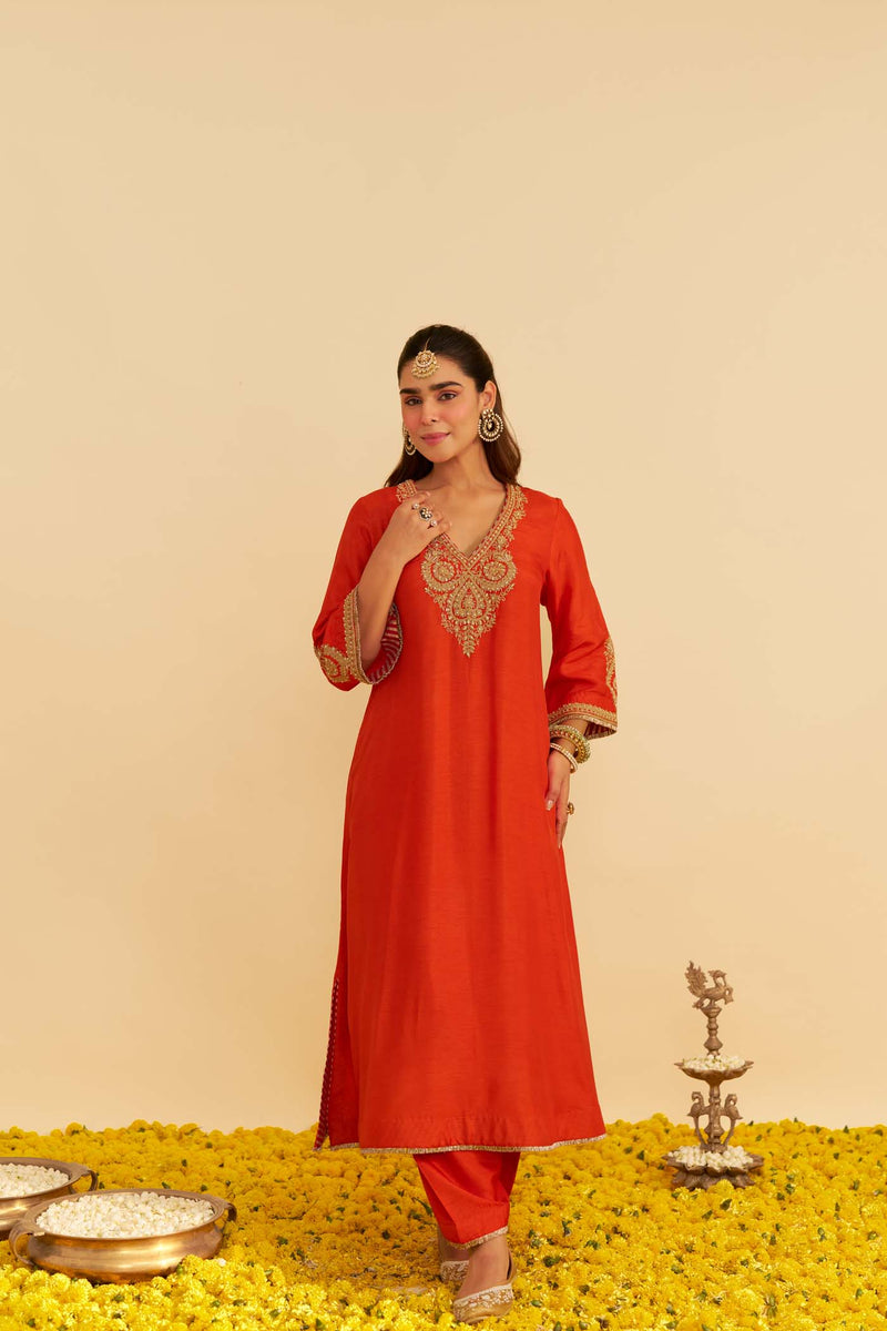 HAAYAT - BURNT ORANGE LONG KAFTAN WITH SALWAR