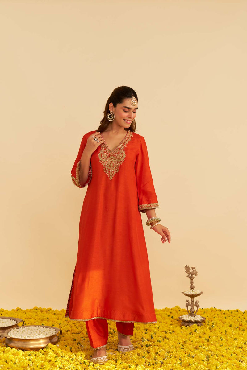 HAAYAT - BURNT ORANGE LONG KAFTAN WITH SALWAR
