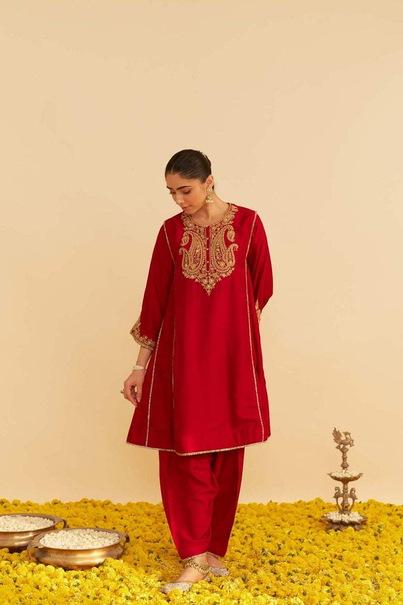 AYRA - DEEP RED SHORT CHAUGA WITH SALWAR (Lxrts)