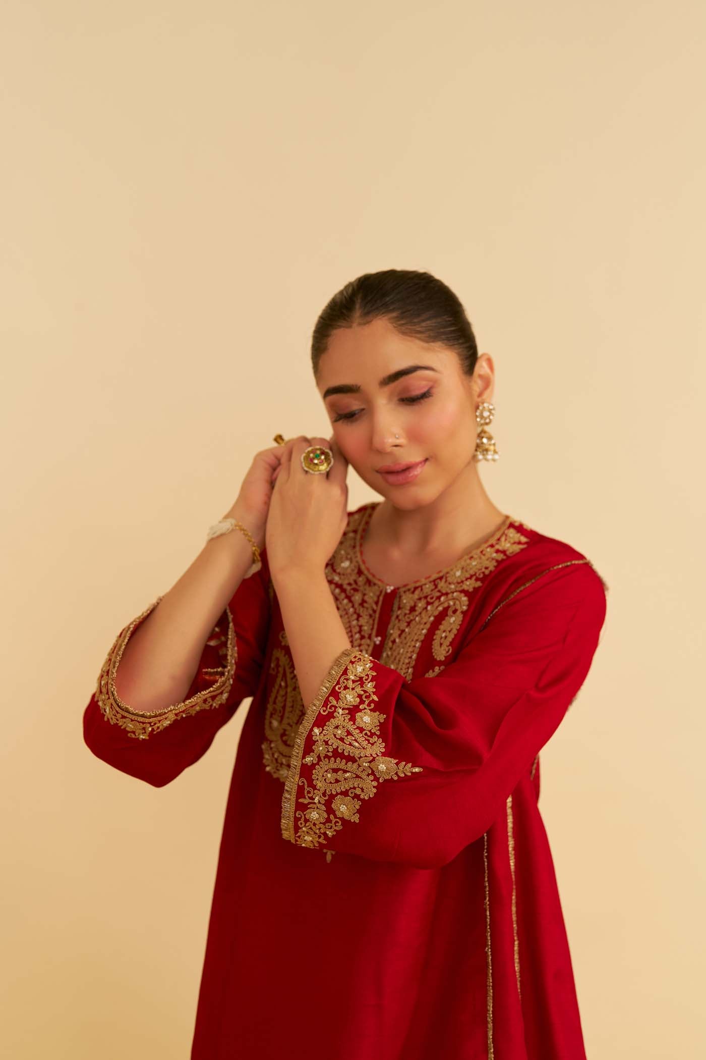 AYRA - DEEP RED SHORT CHAUGA WITH SALWAR