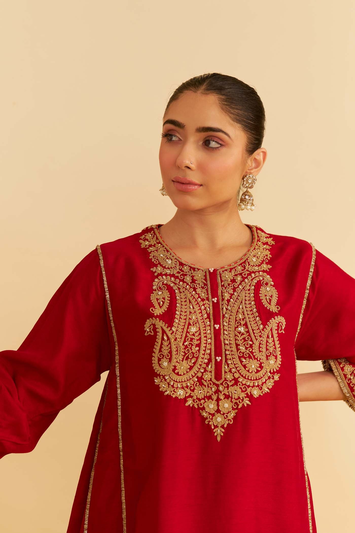 AYRA - DEEP RED SHORT CHAUGA WITH SALWAR