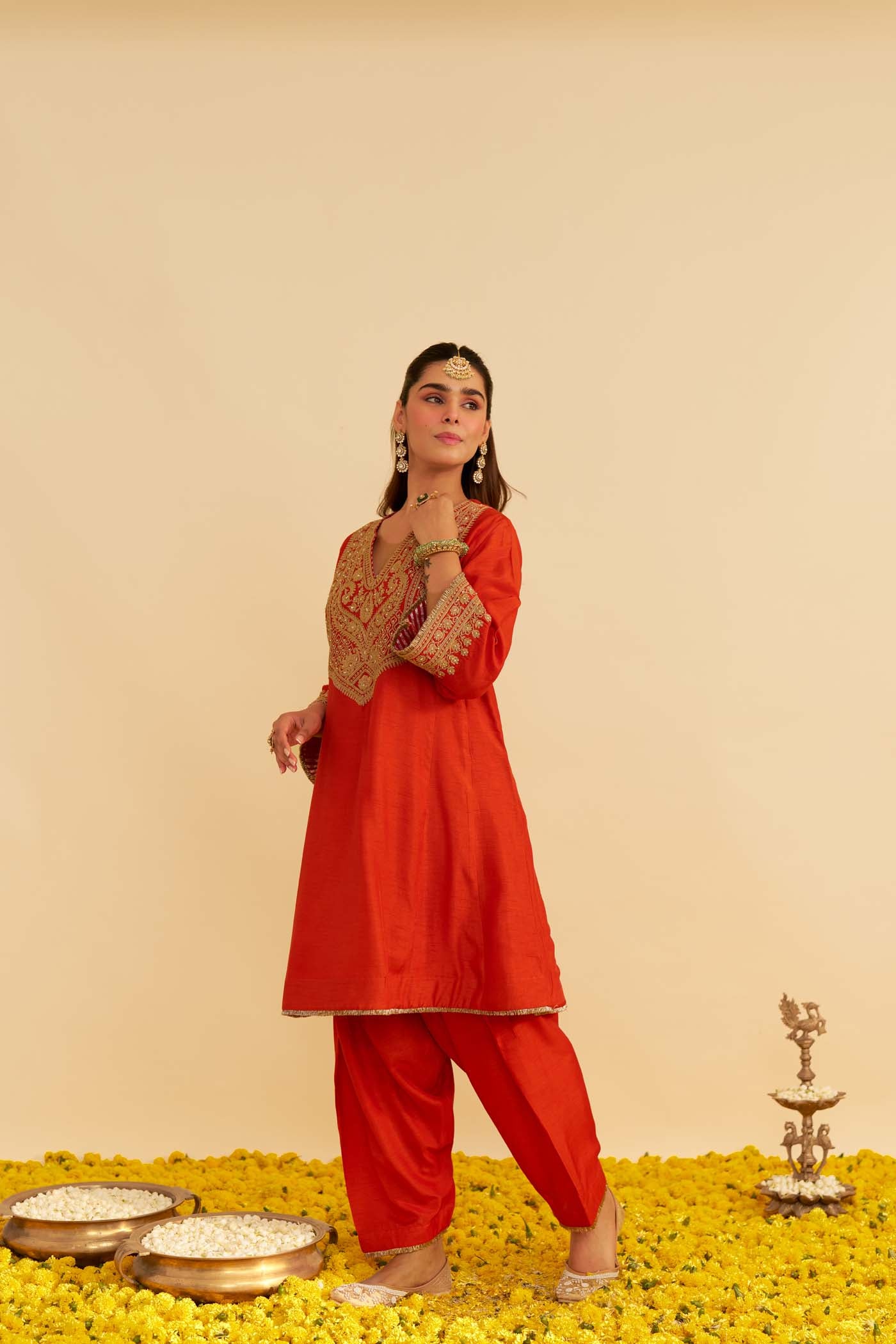 MEHZA - BURNT ORANGE SHORT CHAUGA WITH SALWAR