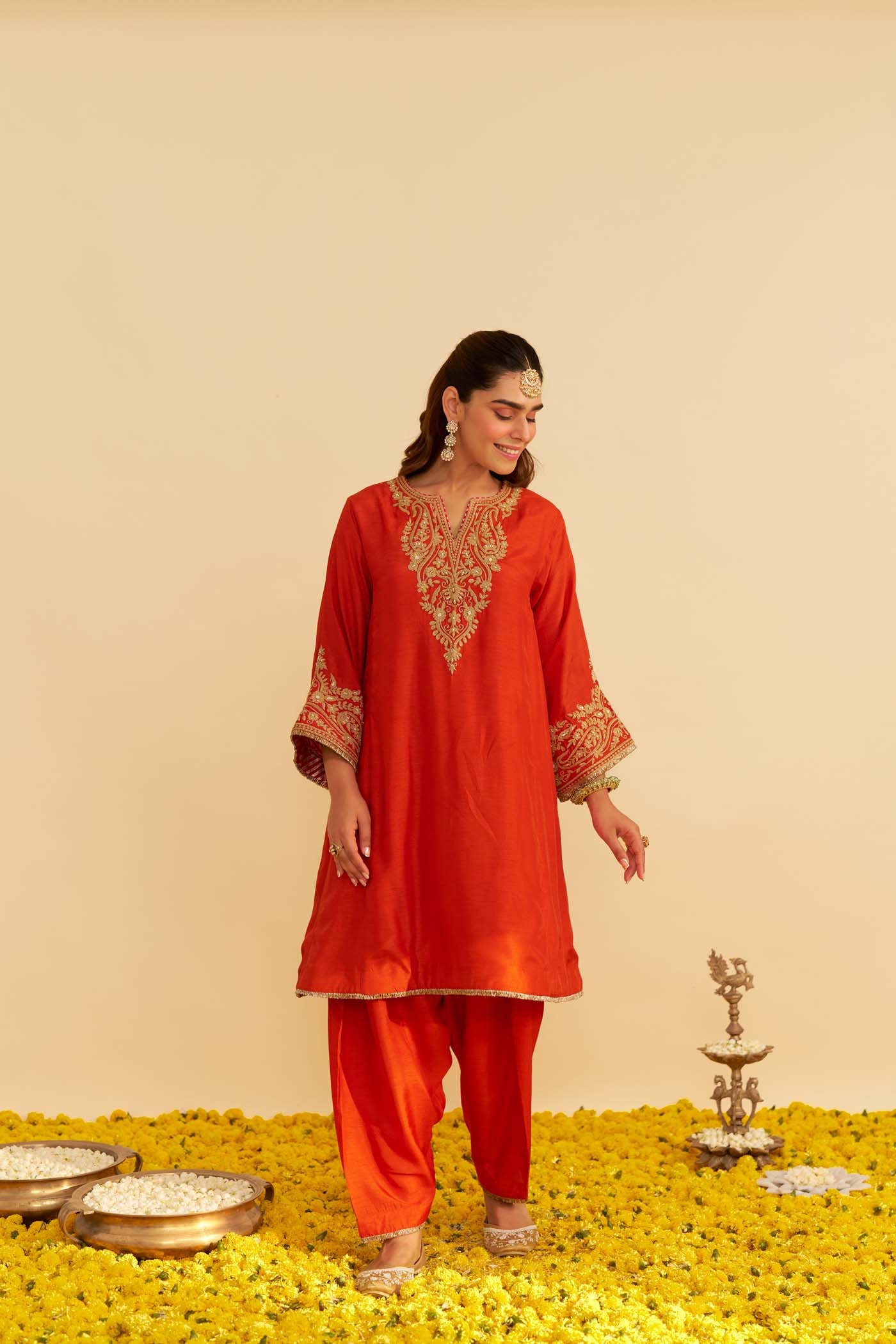 MARWA - BURNT ORANGE SHORT CHAUGA WITH SALWAR