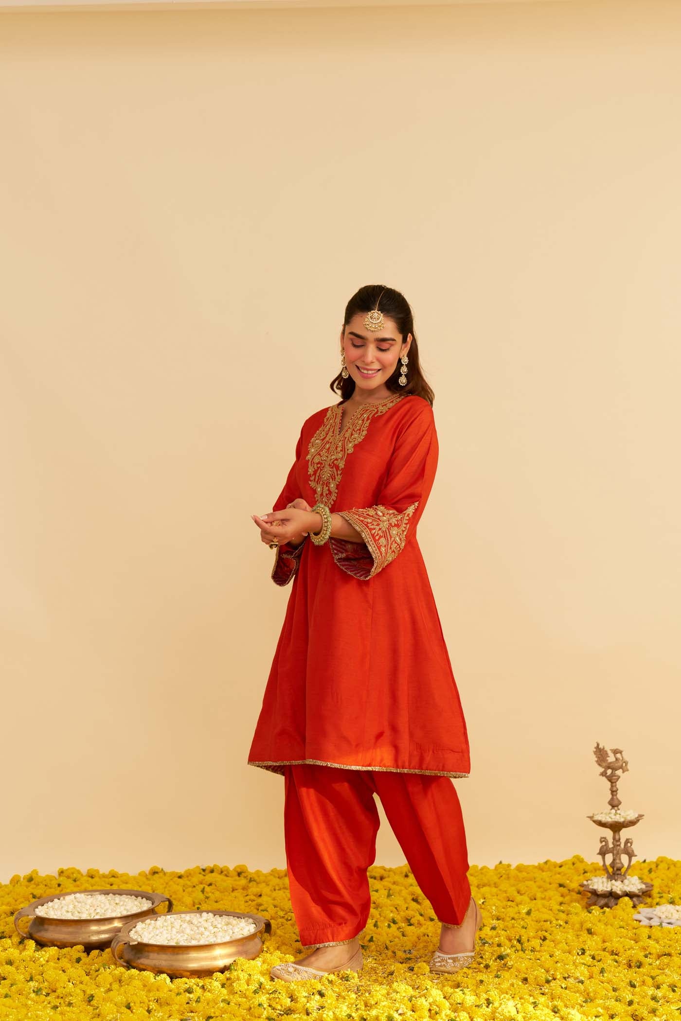 MARWA - BURNT ORANGE SHORT CHAUGA WITH SALWAR