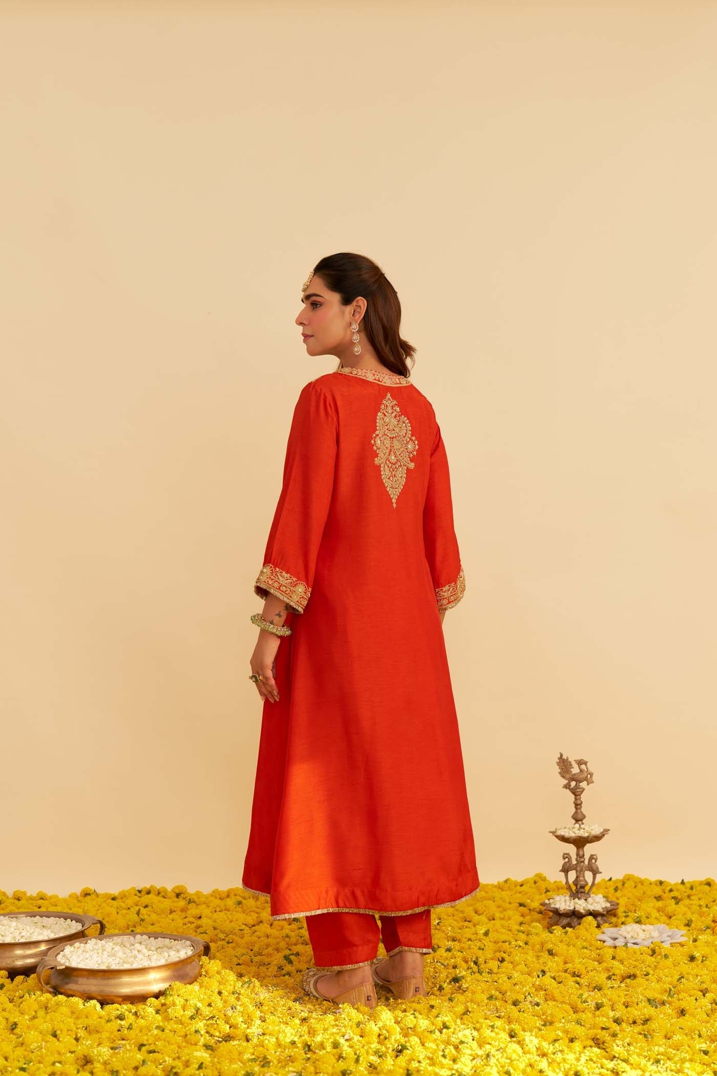 HIBA - BURNT ORANGE LONG KAFTAN WITH SALWAR AND DUPATTA (Lxrts)
