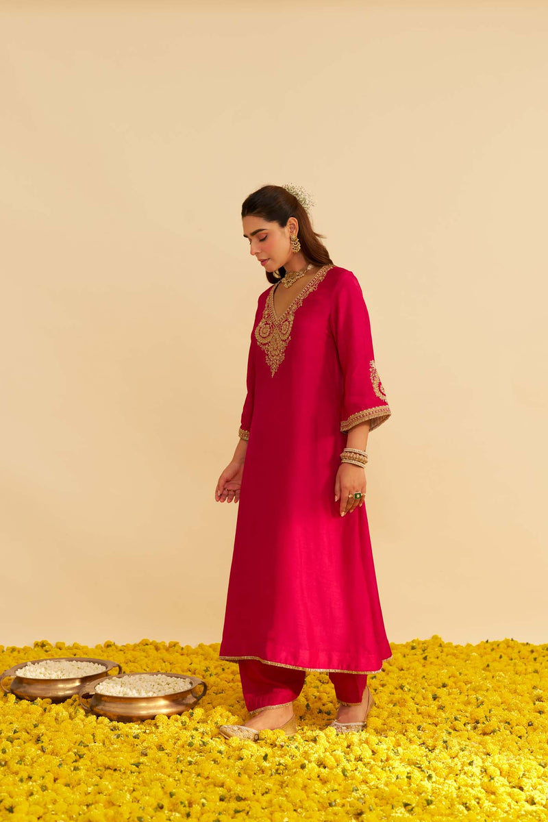 HAAYAT - Rani Hotpink LONG KAFTAN WITH SALWAR