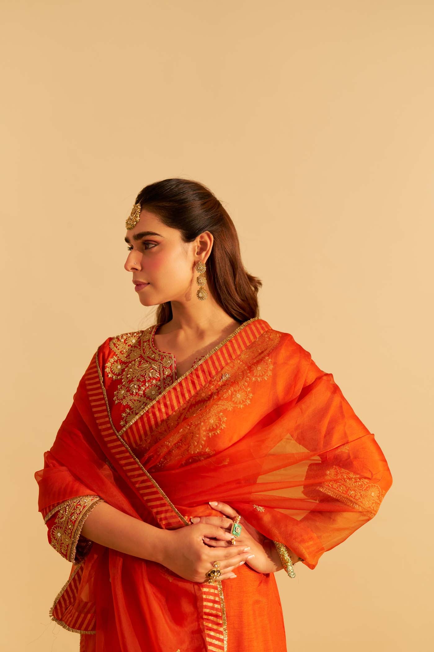 HIBA - BURNT ORANGE LONG KAFTAN WITH SALWAR AND DUPATTA