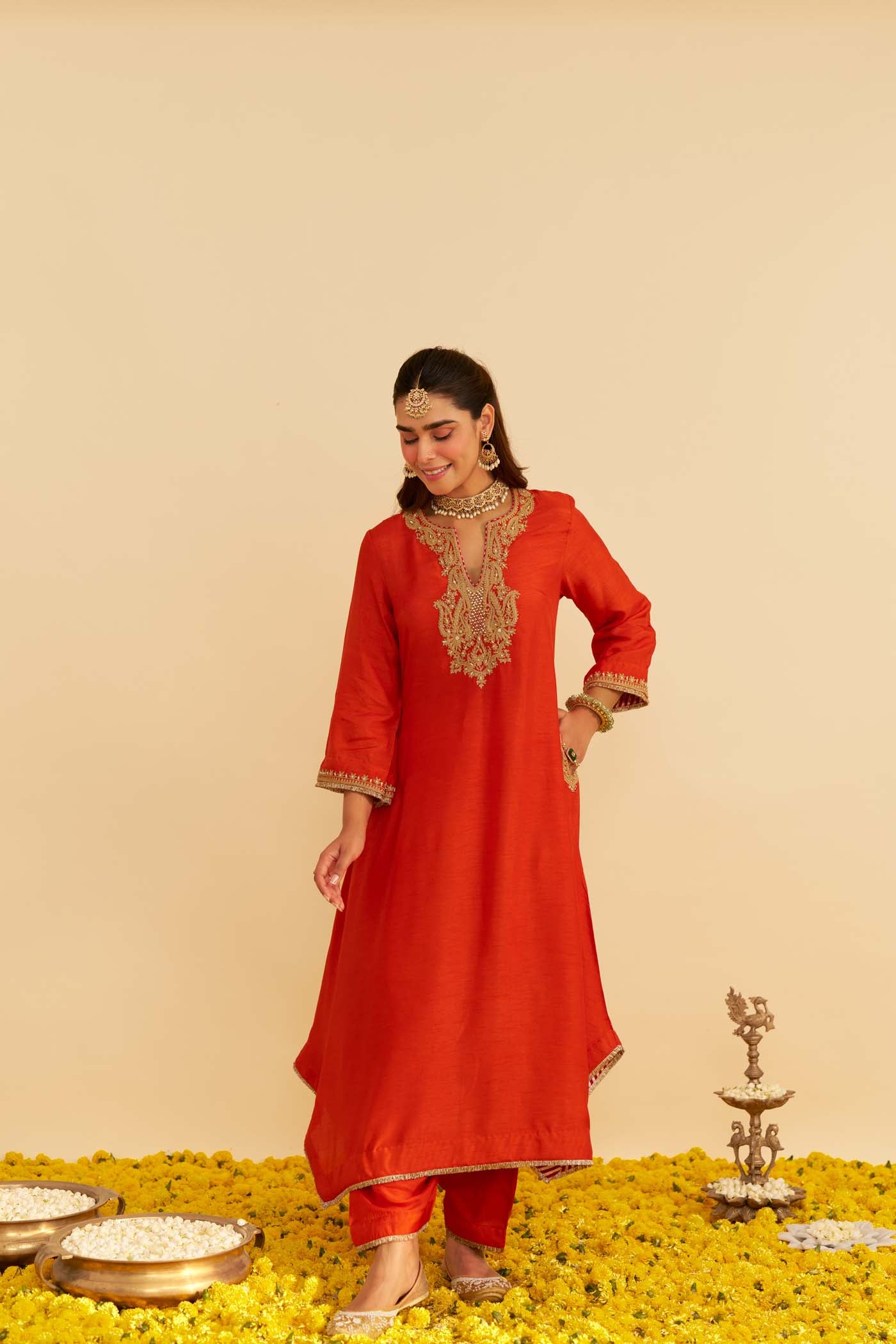 AMAYA - BURNT ORANGE LONG KAFTAN WITH SALWAR
