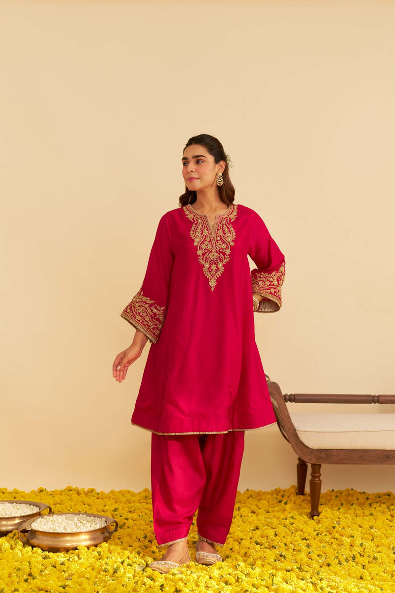 MARWA - Rani Hotpink  SHORT CHAUGA WITH SALWAR