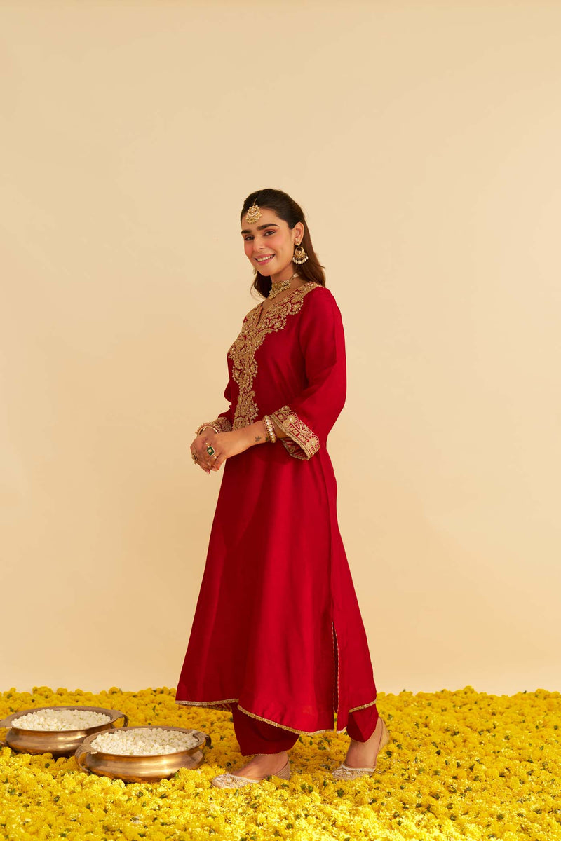 HIBA - DEEP RED LONG KAFTAN WITH SALWAR AND DUPATTA