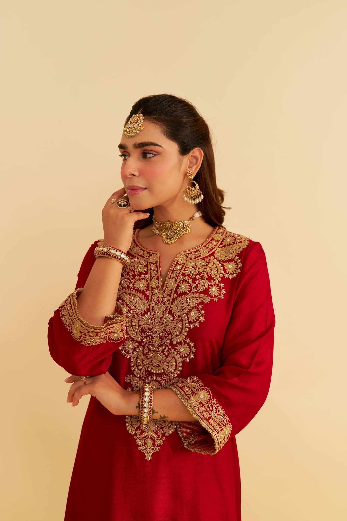 HIBA - DEEP RED LONG KAFTAN WITH SALWAR AND DUPATTA (Lxrts)
