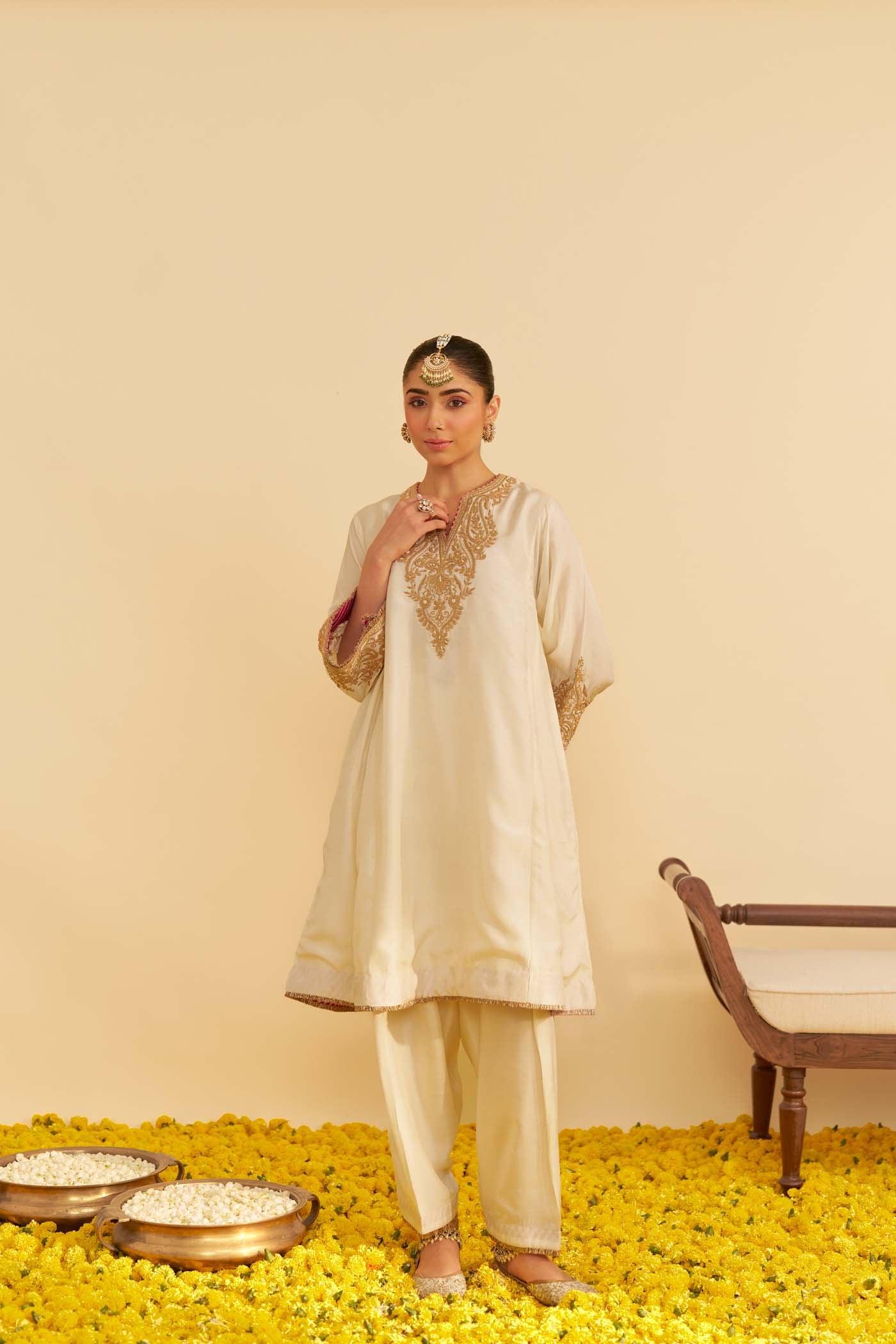 MARWA - DAISY IVORY SHORT CHAUGA WITH SALWAR