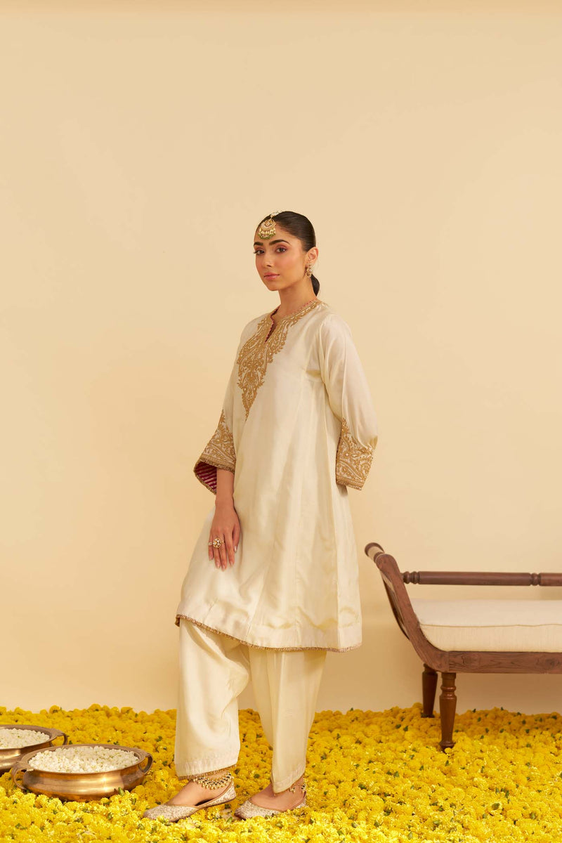 MARWA - DAISY IVORY SHORT CHAUGA WITH SALWAR