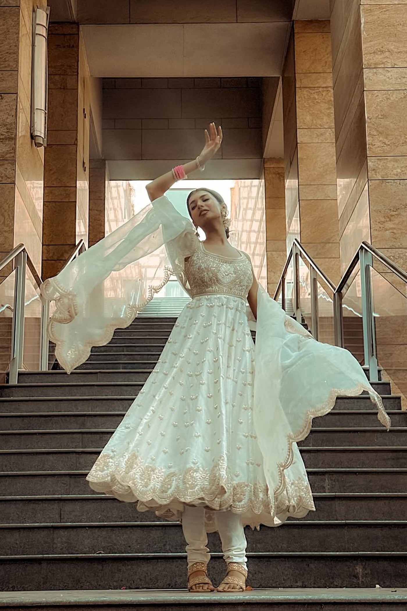Mansi Ugale In Wafiya - Daisy Ivory Ankle Length Anarkali with Chooridaar and Dupatta
