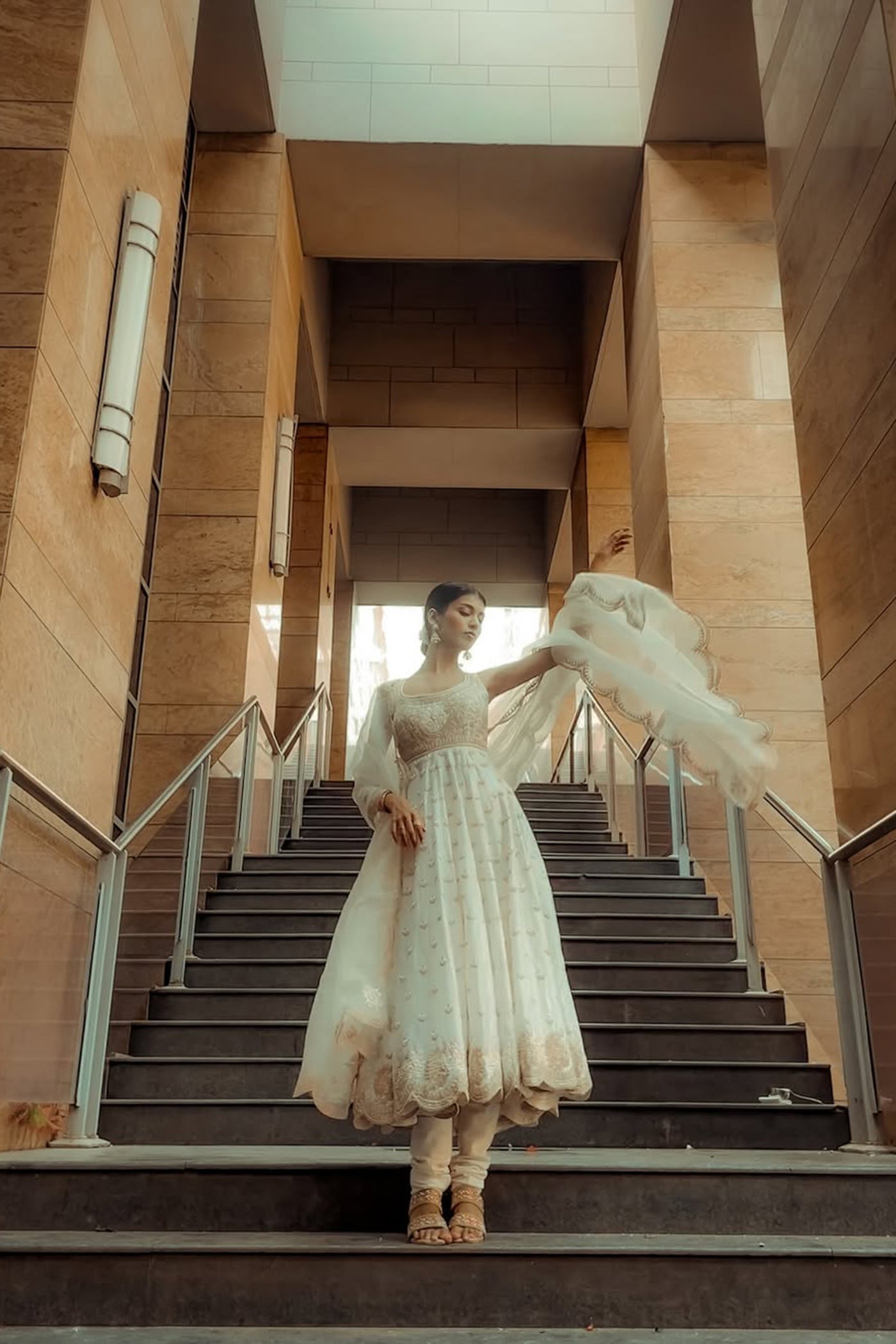 Mansi Ugale In Wafiya - Daisy Ivory Ankle Length Anarkali with Chooridaar and Dupatta