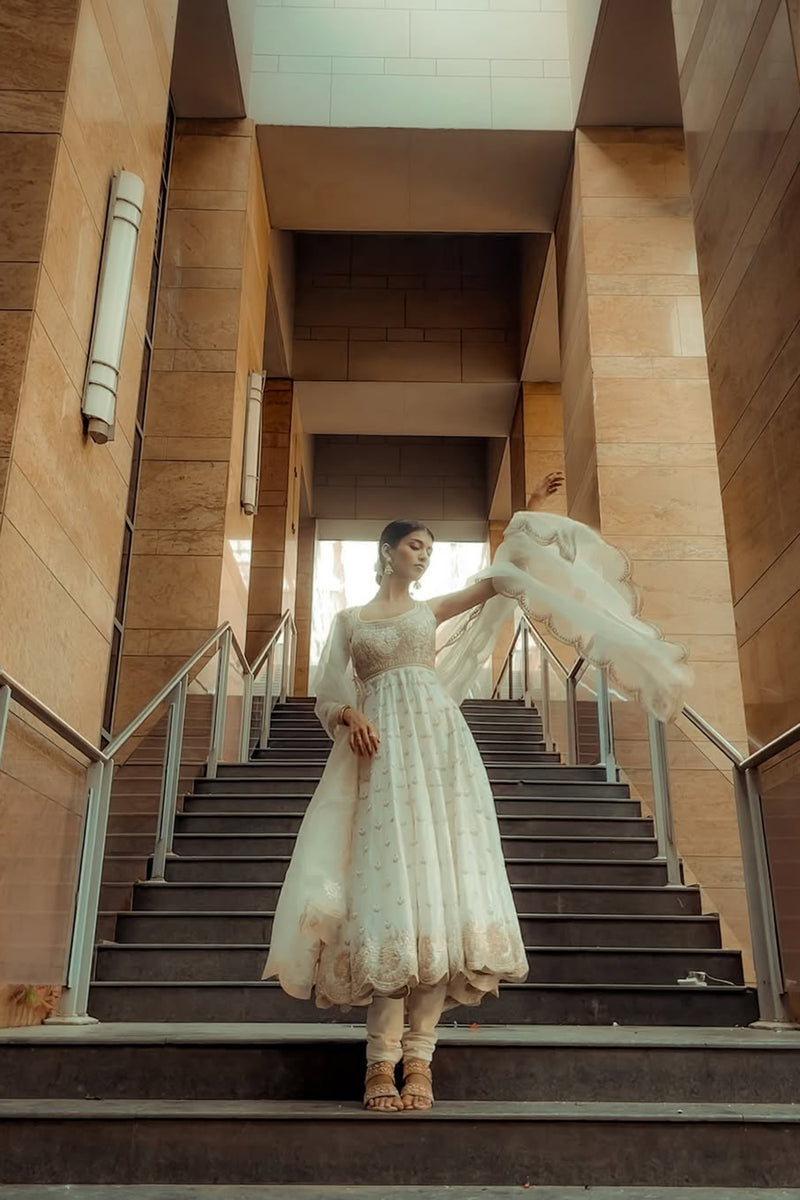 Mansi Ugale In Wafiya - Daisy Ivory Ankle Length Anarkali with Chooridaar and Dupatta