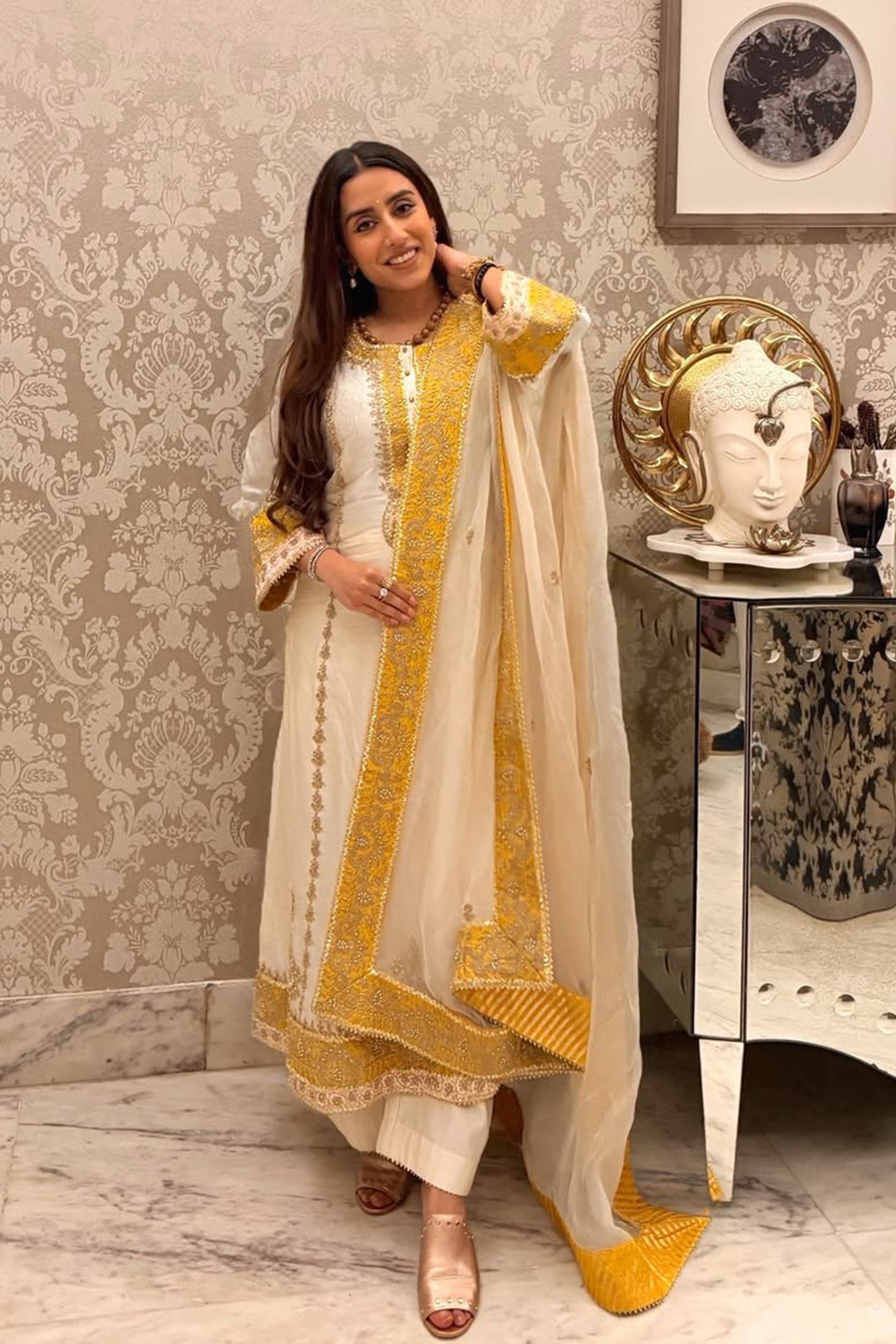Upasana Ghai In Asmira - Daisy Ivory Long Kurta with Palazzo & Dupatta
