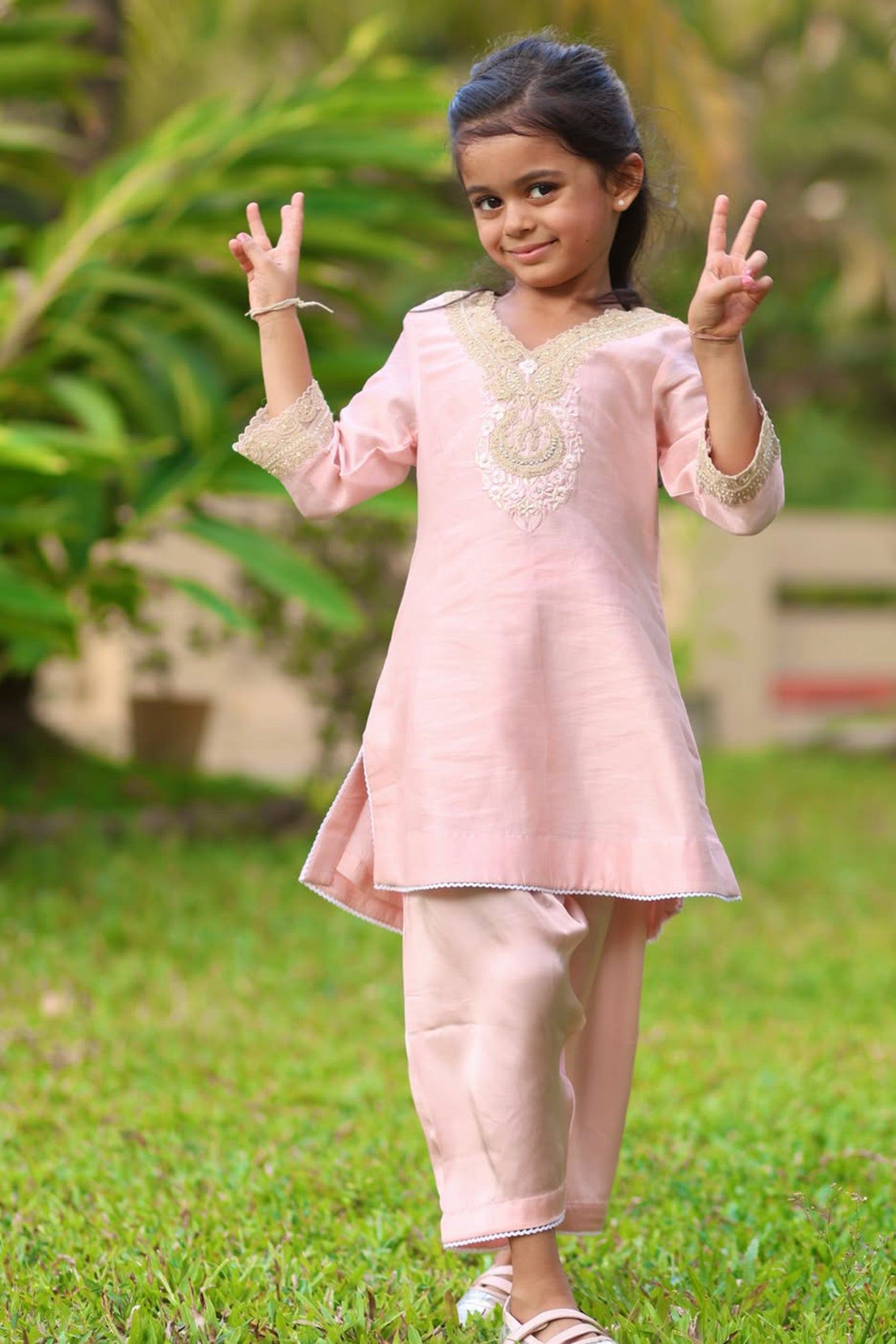 Sanvi - Blush Pink Long Choga With Salwar