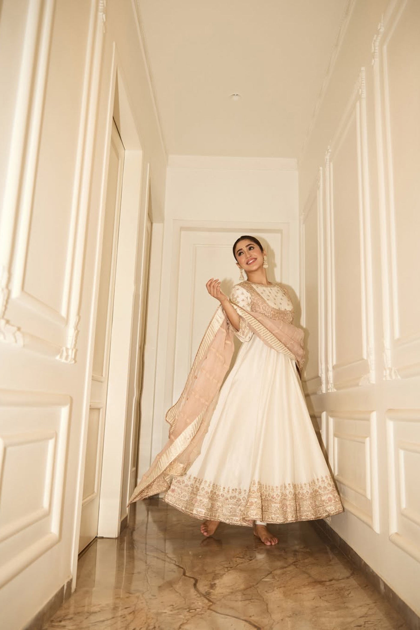 Shivangi Joshi In Noor - Dabka Zardozi Embroidered Chanderi Silk Daisy Ivory Anarkali Set