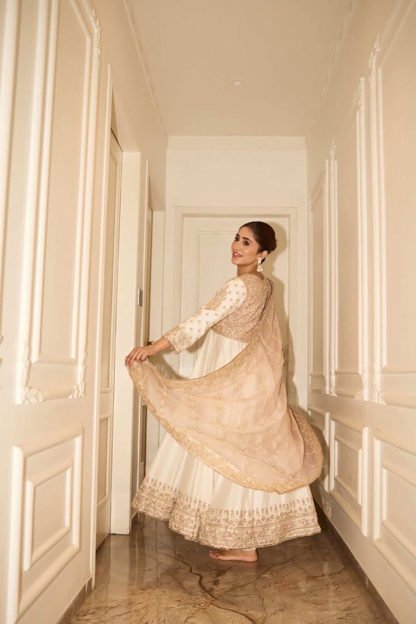 Shivangi Joshi In Noor - Dabka Zardozi Embroidered Chanderi Silk Daisy Ivory Anarkali Set