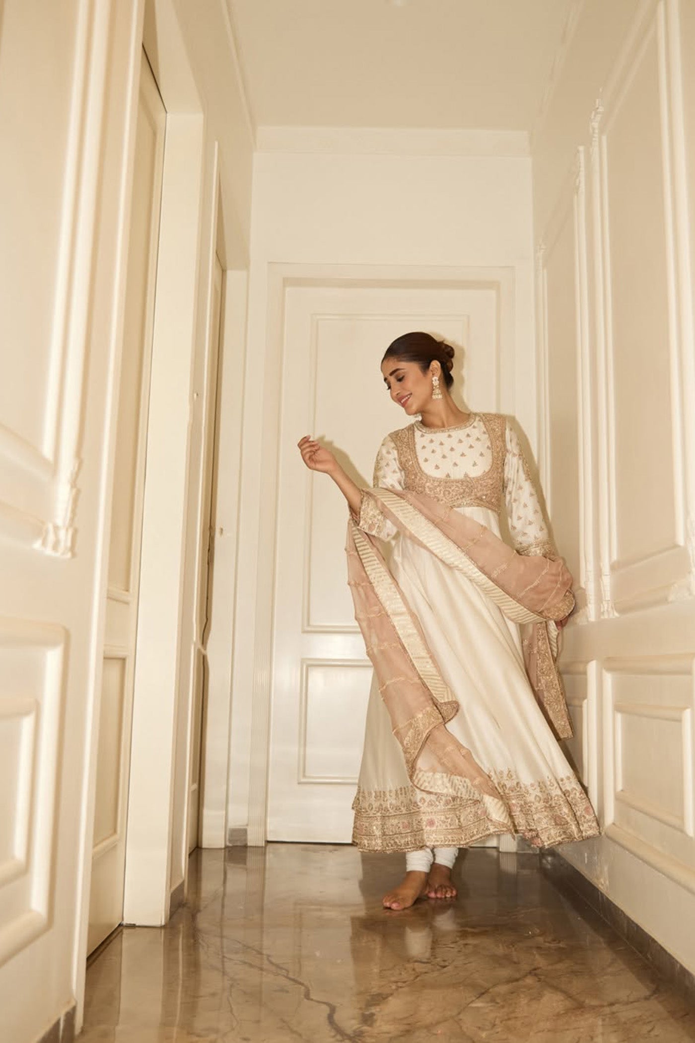 Shivangi Joshi In Noor - Dabka Zardozi Embroidered Chanderi Silk Daisy Ivory Anarkali Set