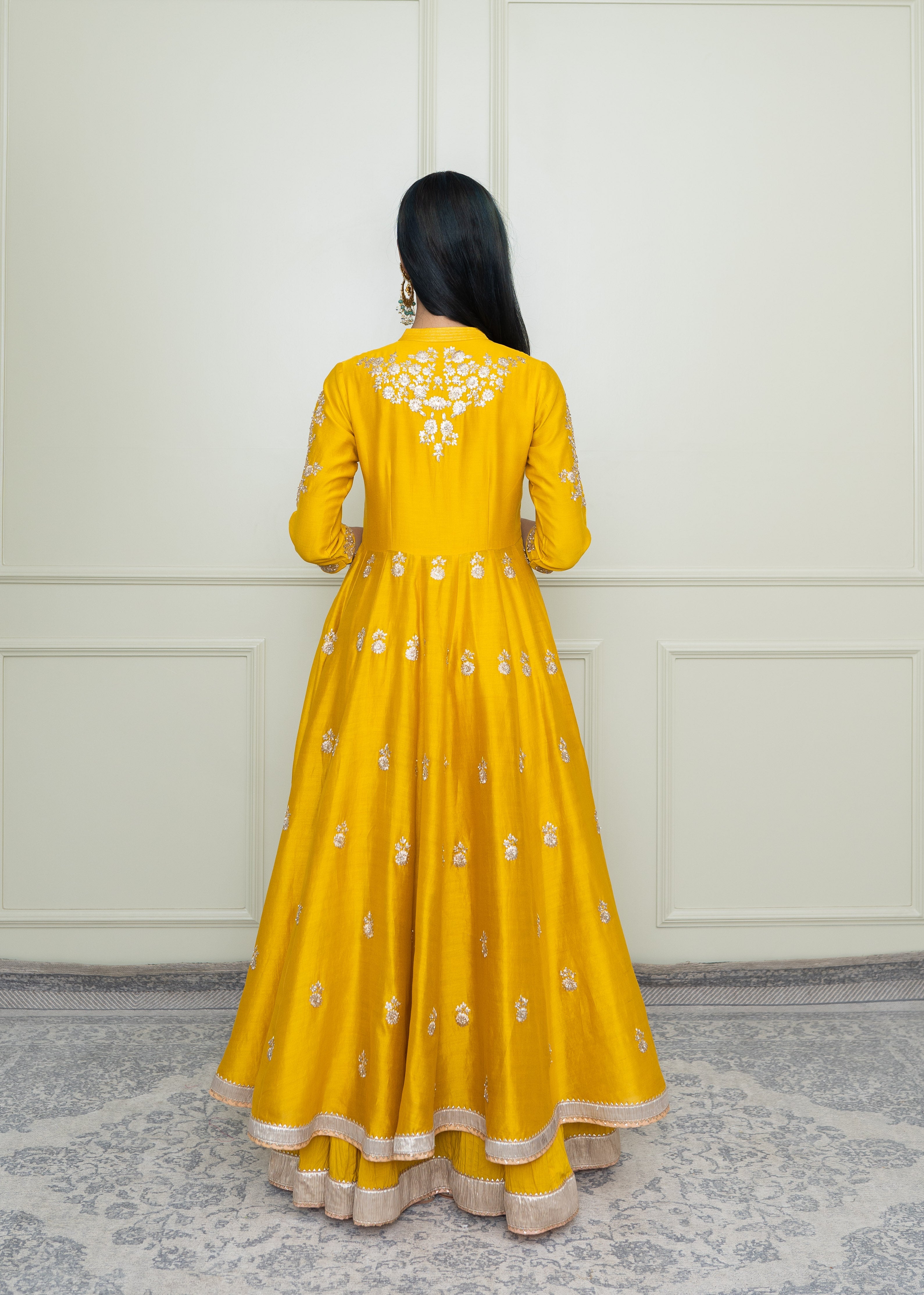 Taveshi-Glaze Mustard Pearl Embroidered Anarkali Set