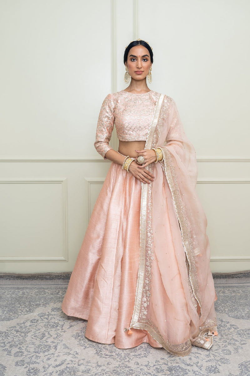 Aafiyah-Pearl Pink Tilla Embroidered Lehenga Set