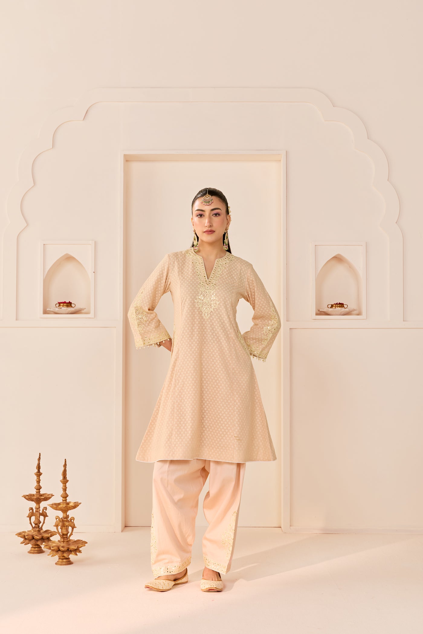 Reem - Carnation Pink Short Choga With Dogri Salwar