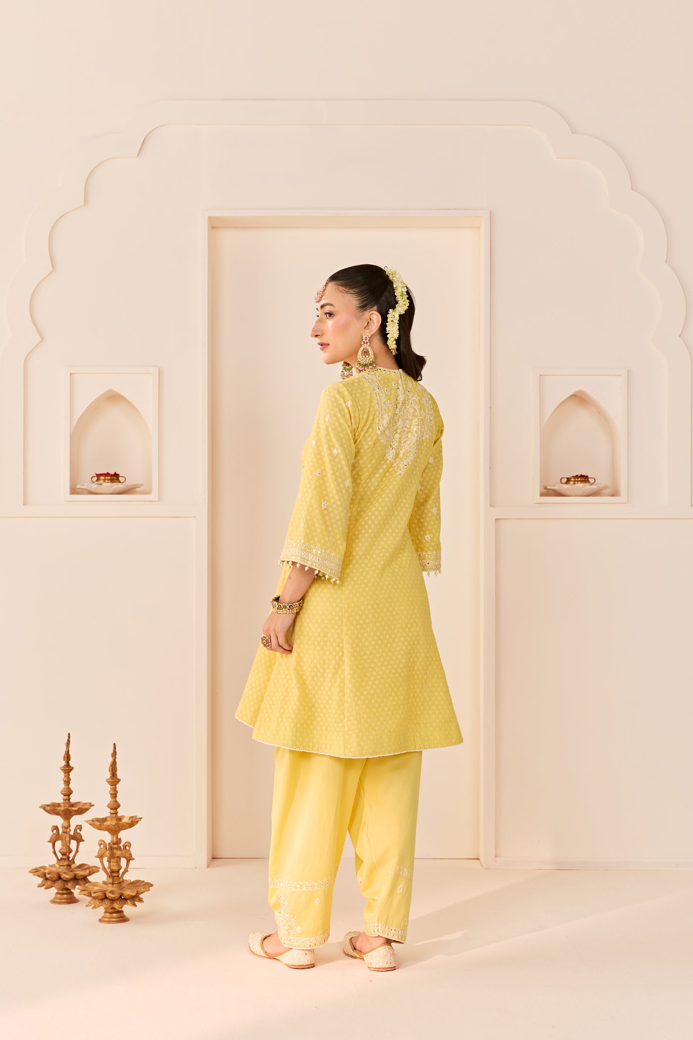 Nida - Lemon Yellow  Short Choga With Farshi Salwar