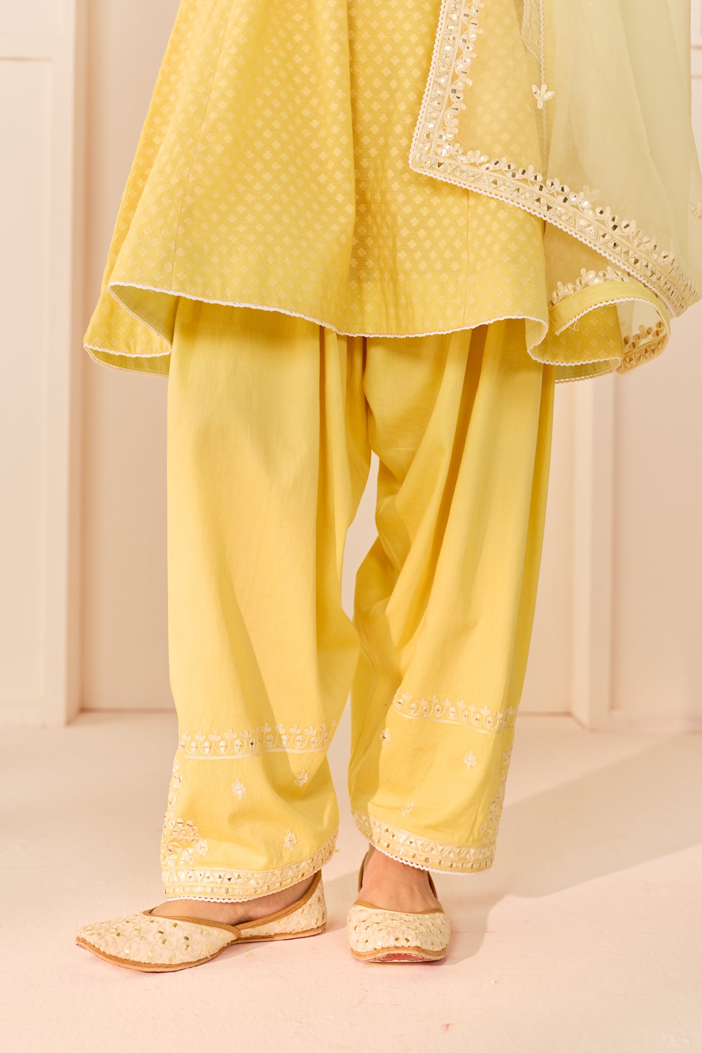Nida - Lemon Yellow  Short Choga With Farshi Salwar