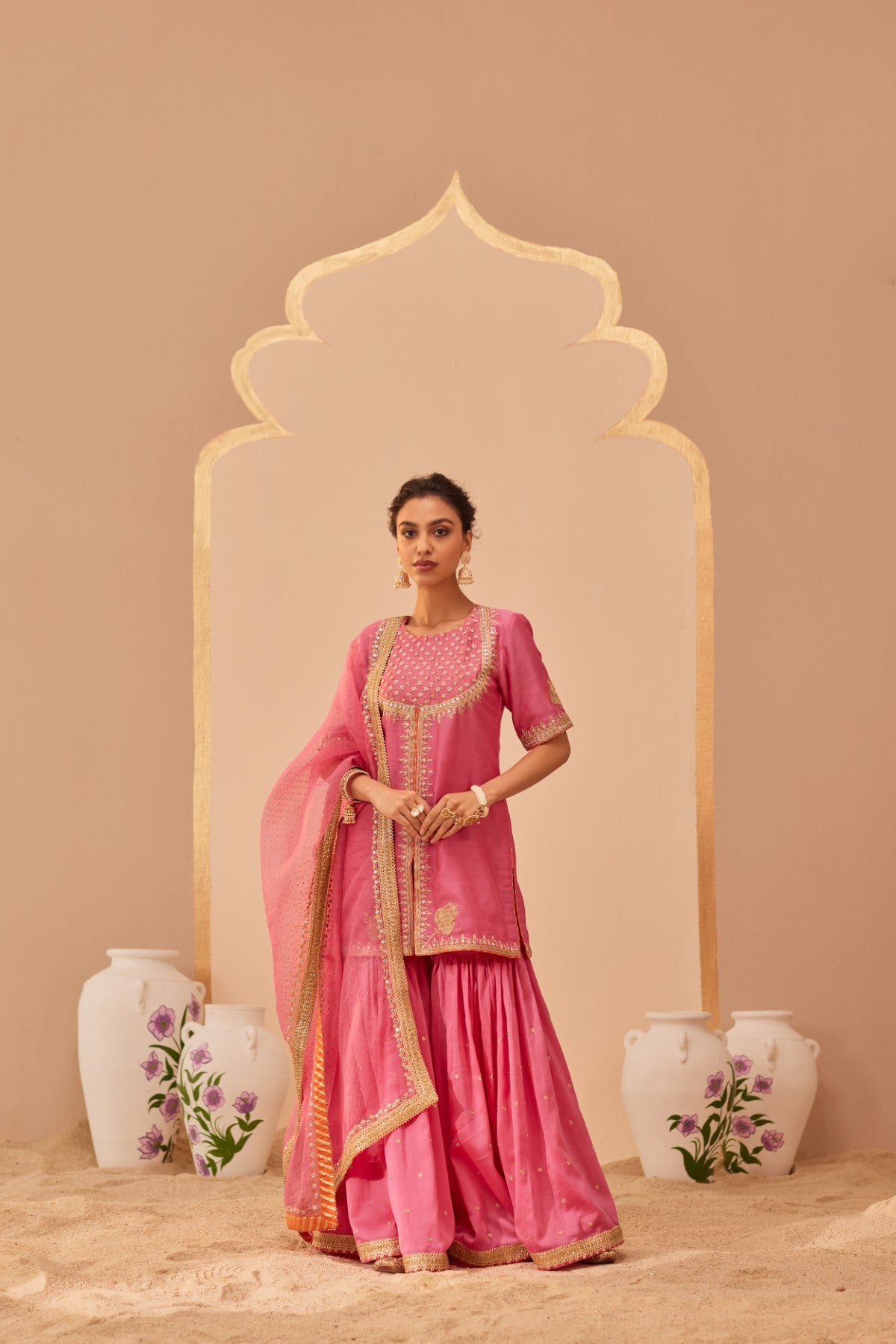 Suhair - Flamingo Pink Kurta Garara Set