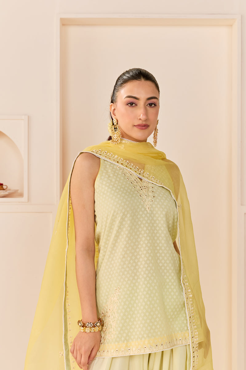 Miral - Mint Green Short Kurta With Farsi Salwar