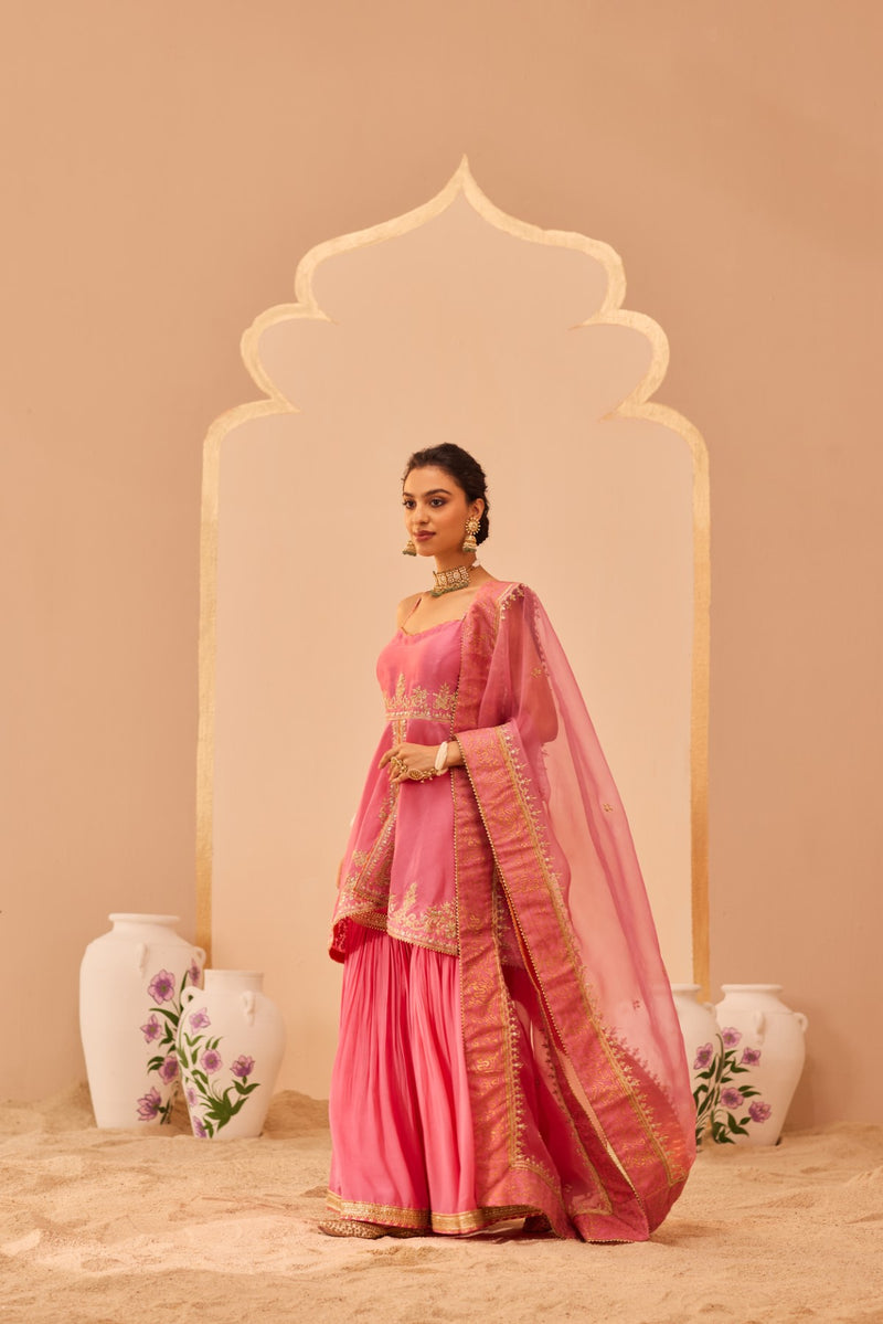 Tahira - Flamingo Pink Kurta Garara Set