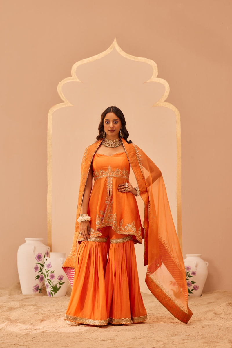 Tahira - Tangerine Orange Kurta Garara Set