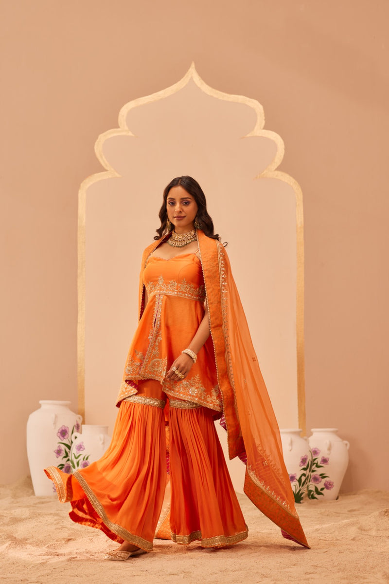 Tahira - Tangerine Orange Kurta Garara Set
